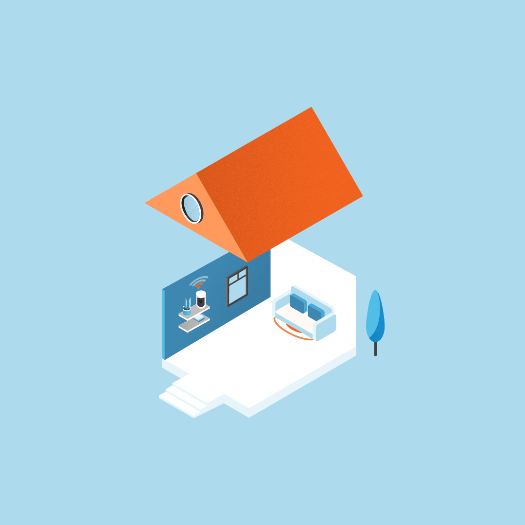 Illustration showing Wifi signal blocked because router is behind couch.