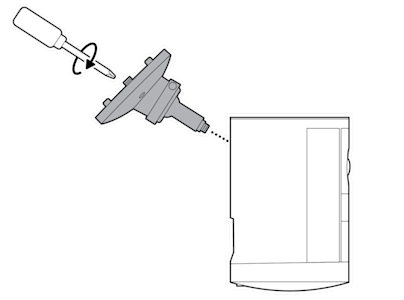 An example of the camera mount being installed on the back of the device by turning the screwdriver clockwise.