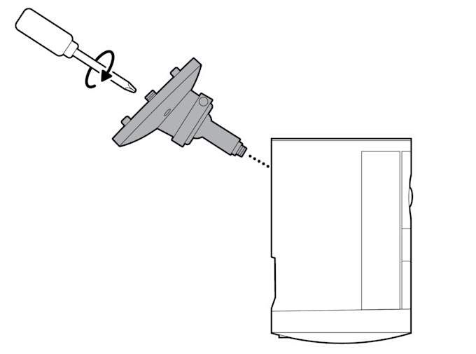 An example of the camera mount being installed on the back of the device by turning the screwdriver clockwise.