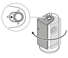 Illustration showing how to uncover your camera, slide the lens cover to the unlocked position until you hear a click.