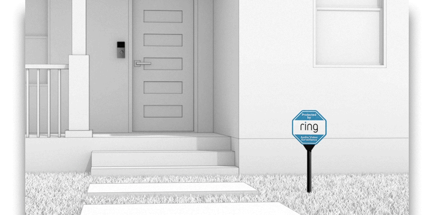 Animation showing the Ring Solar Security Sign on display from morning fading into night time.