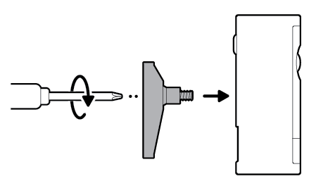 Illustration showing how to attach the mount to the back of the camera with its screw.