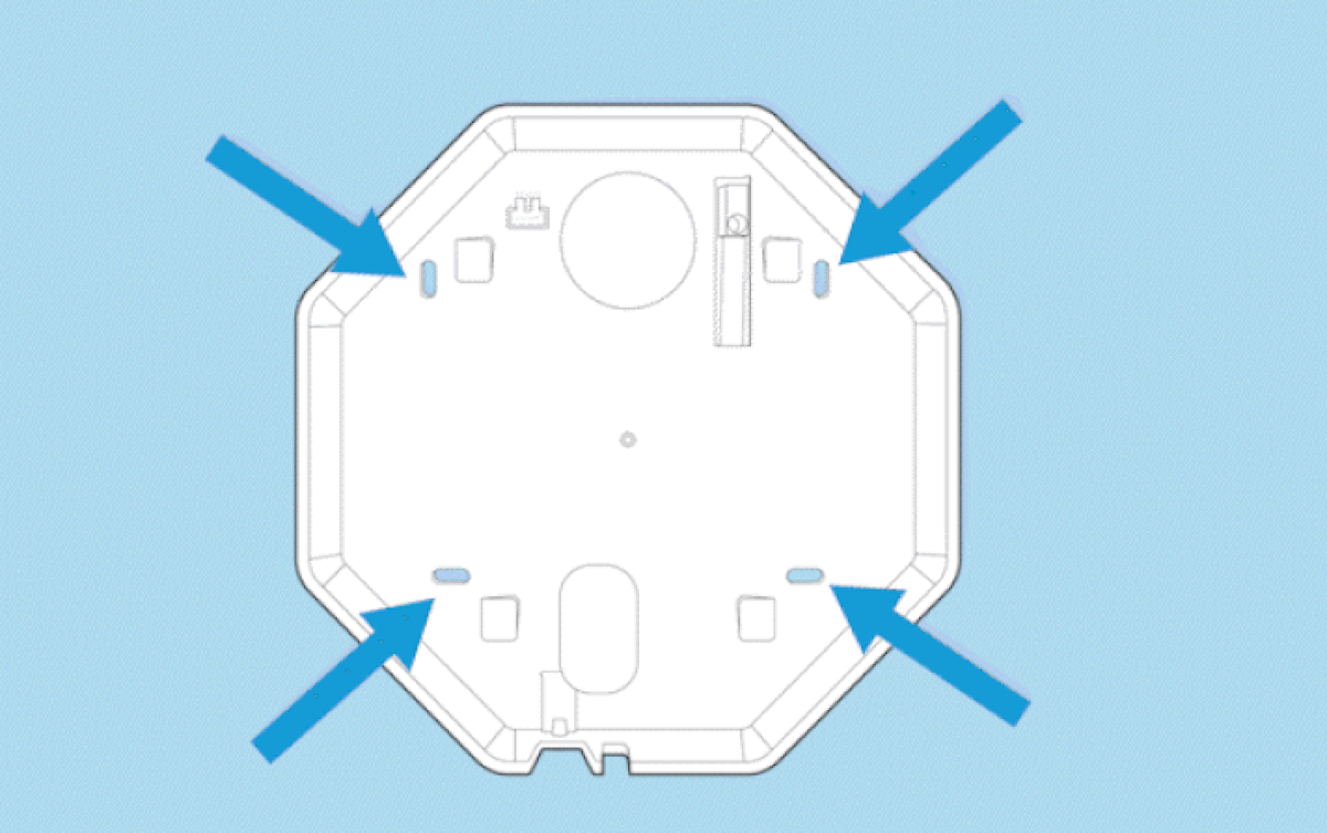 Illustration showing the location of the four mounting screw holes for the Ring Outdoor Siren.