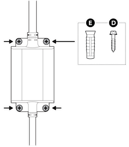 An example of the power adapter being secured to a surface using the included screws and anchors.