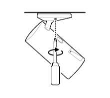 Illustration to show tightening security screw when installing your camera on the ceiling.