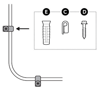 An example of the power cable being secured using the provided cable clamps, screws, and anchors.