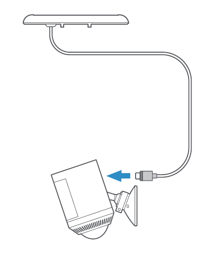 Illustration showing how to connect the Solar Panel to your Spotlight Cam, using the USB-C cable.