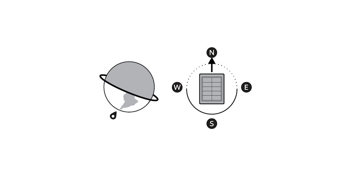 Illustration showing the sun and solar panel in the southern hemisphere.