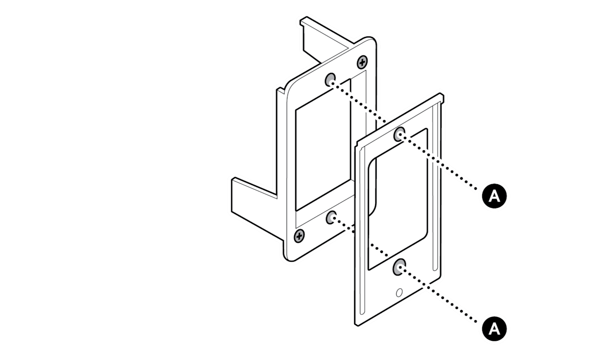Wall bracket with marked screw points A and B