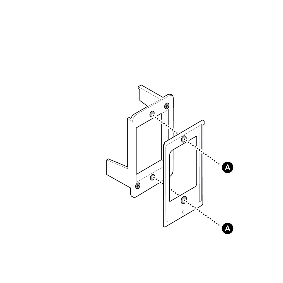 Wall bracket with marked screw points A and B