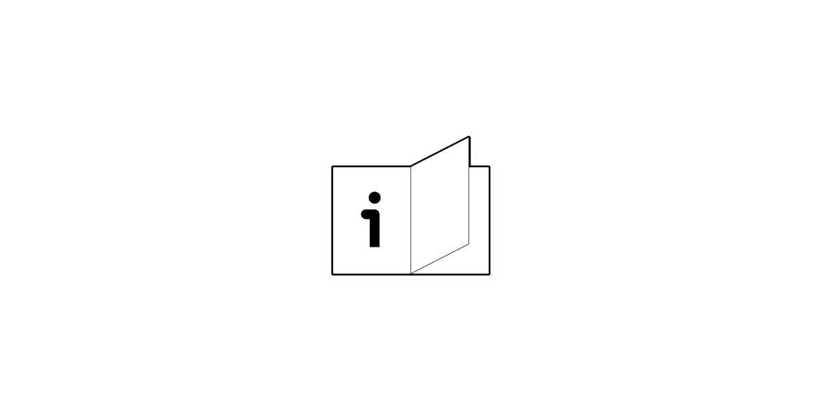 Illustration of a white book with a page turning and a lowercase letter "i" on a page, representing an installation manual. 