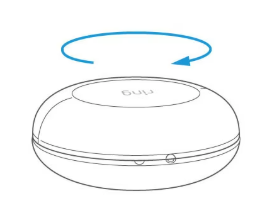 Smoke & CO Listener with a blue arrow circling clockwise, showing twisting the battery cover to remove it. 
