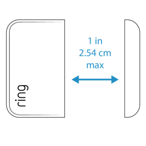 Illustration of Ring Alarm Contact Sensor (2nd Gen) with a 1" space between the sensor and the magnet showing the maximum spacing.