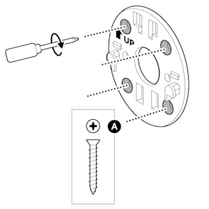 An example of the mounting plate being installed, turning the screwdriver clockwise to tighten the included screws.