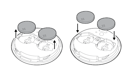 Illustration to show the coin cell batteries being removed and replaced.