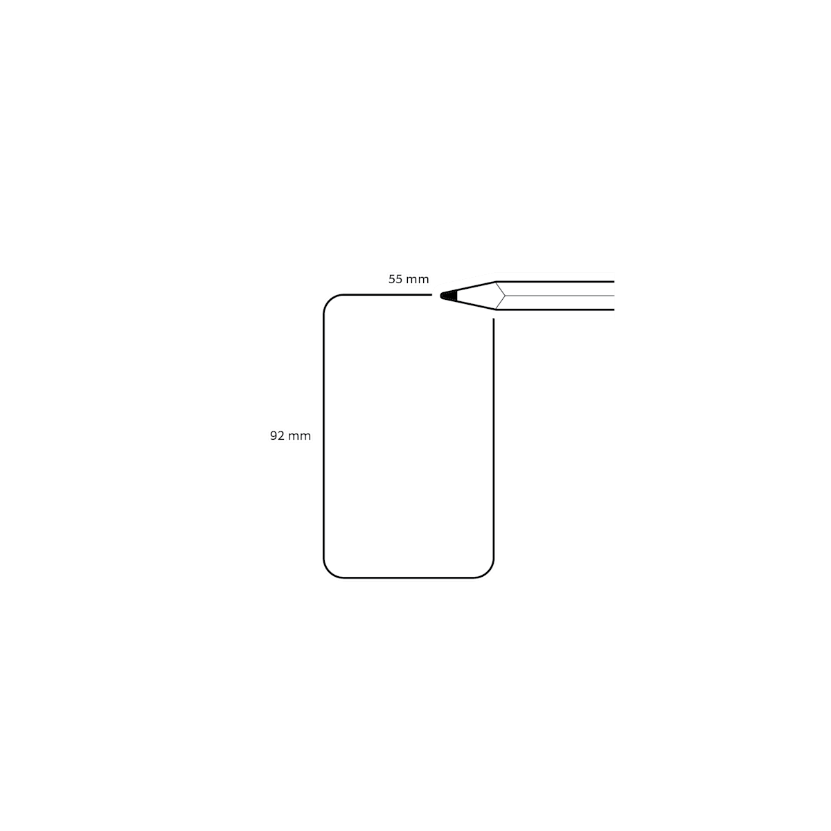 Technical diagram showing the template dimensions of 92mm height and 55mm width