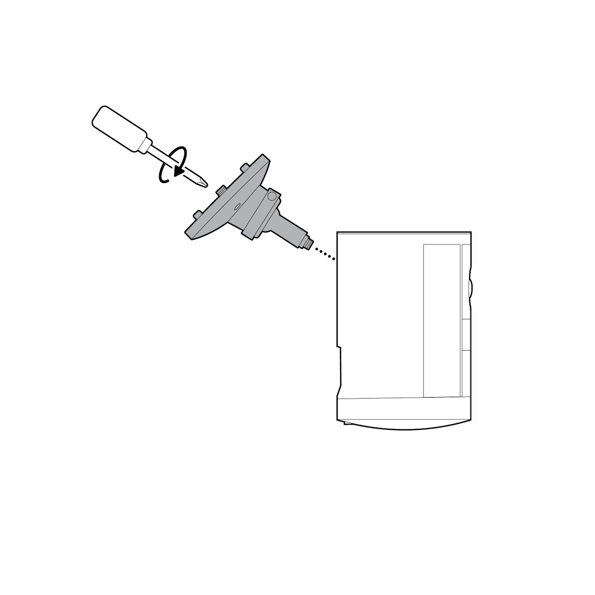 Screwdriver with arrows to the right tightening the mount to the Spotlight Cam (2nd Gen)
