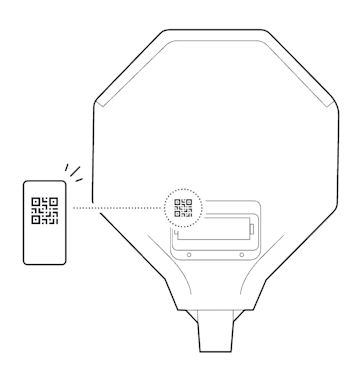 Illustration showing to scan the QR code on the device to begin setup.