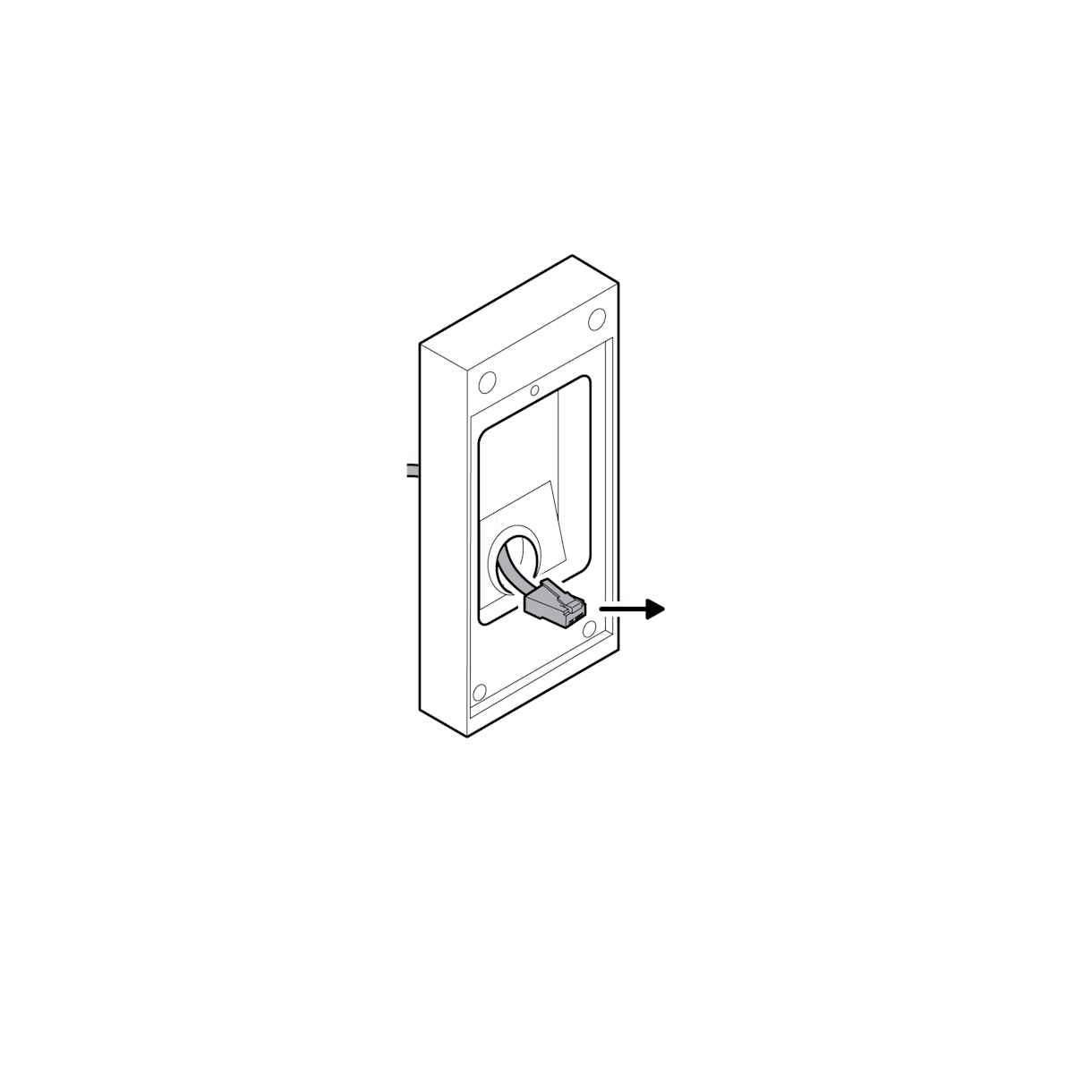Illustration of Wired Doorbell Elite (2nd Gen) installation -  Route the wiring through the center hole, ensuring cables are not pinched or kinked.  Part one.