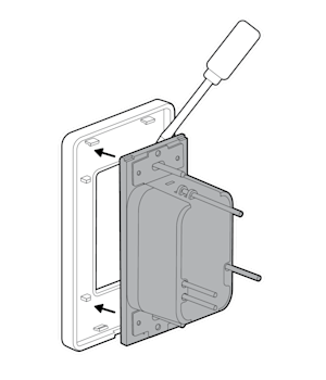 Illustration to show the removal of the switch's wall plate by loosening the screws with a flathead screwdriver.