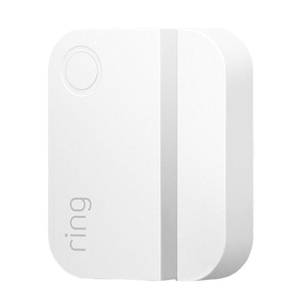 Contact sensor with a red circular LED light flashing three times quickly in the top corner and the word "ring" in the opposite corner.