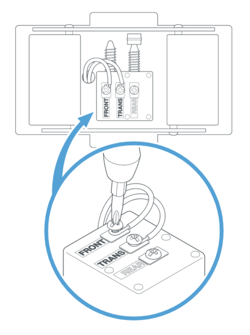 Diagram showing how to loosen front transformer terminal. 