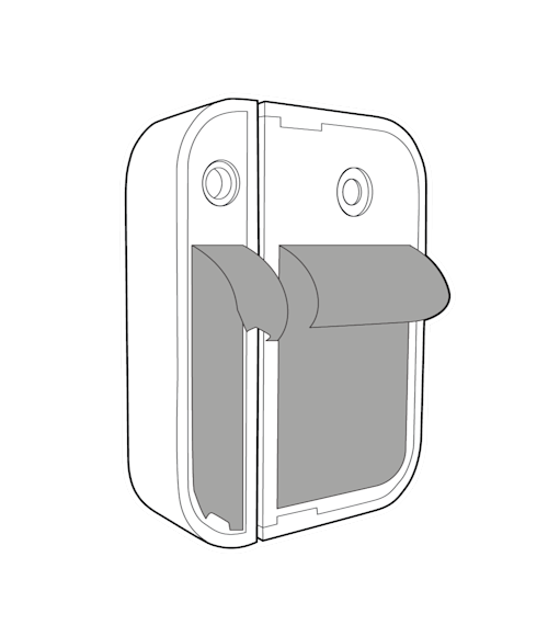 Illustration to show the removal of the protective strips from the adhesive backing of the Window & Door Sensor.