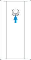 Illustration of Peephole Cam with blue arrow pointing up to show sliding the peephole cover up for added privacy.