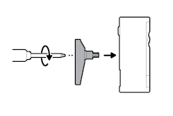 Illustration of a screwdriver tightening the screw to attach the camera mount to the back of the camera.