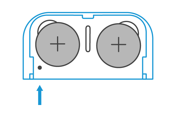 Illustration showing the location of the pinhole reset button on the Ring Alarm Contact Sensor (2nd Gen). 