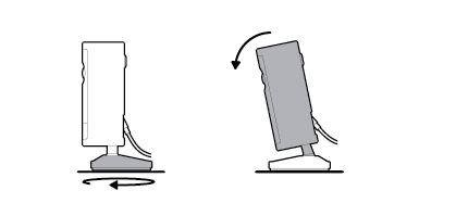 Illustration showing positioning for a downward angle, with the longer side of the base toward the front and the camera tilted down.