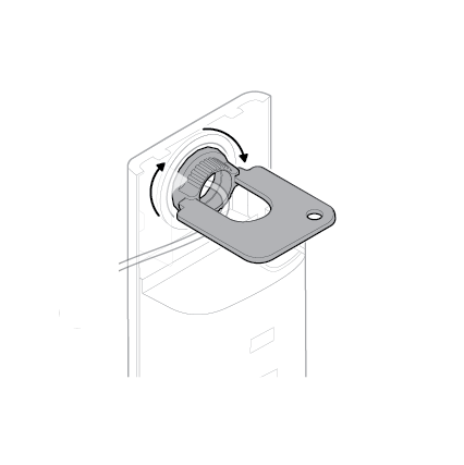 Illustration of turning the nut clockwise with your hand or the peephole key until the Peephole Cam 2K is fully secure.