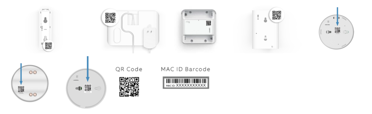 Alarm Device parts with QR codes.