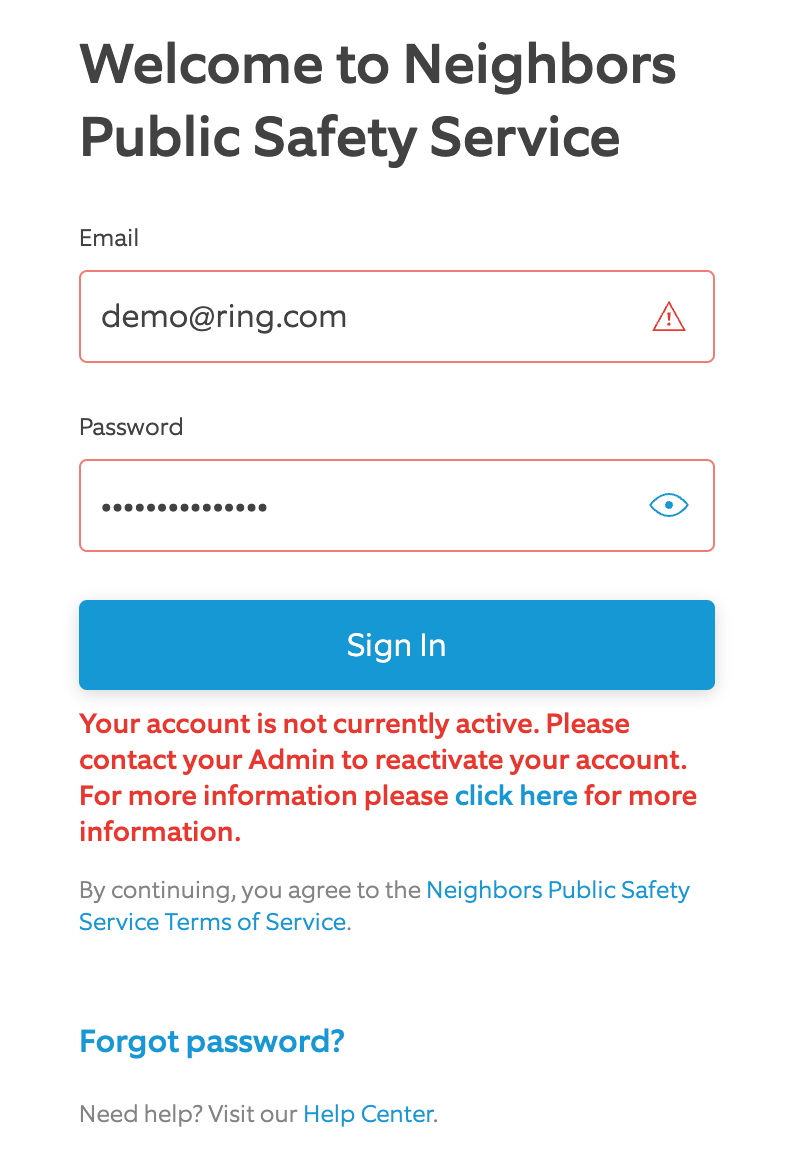 showing error message for deactivate users Verified Account