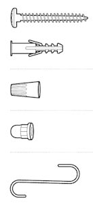 Illustration showing the hardware included with the Plug-In mount for Cameras (2nd Gen).