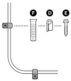 An example of the provided screws and anchors for installing the power cable screws on a wall.