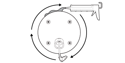 Circular arrows showing rotation direction of caulk gun 