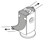Illustration showing how to pull the tabs to remove the plastic cover off of the lens cover.