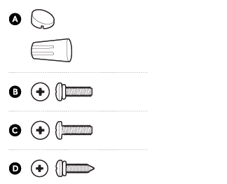 Diagram showing different screw types of included hardware 