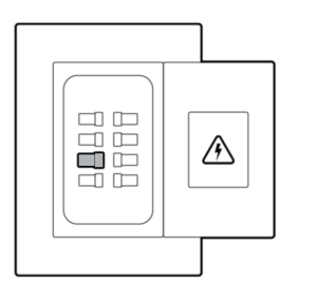 Simple line drawing of a circuit breaker with power on