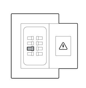 Simple line drawing of a circuit breaker with power on