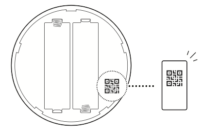 Illustration showing to scan the QR code on the Flood and Freeze Sensor.