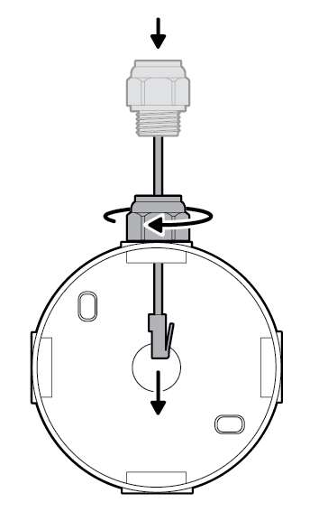 Illustration showing inserting the Ethernet cable through the knockout.