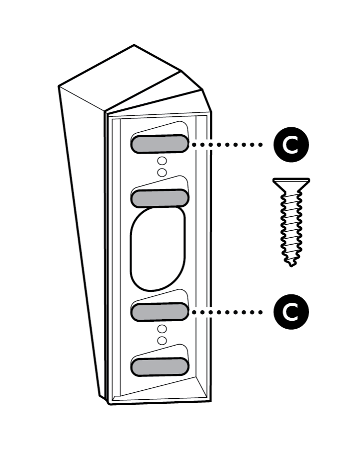 Illustration to show which screws to use when stacking one wedge mount and two corner mounts.
