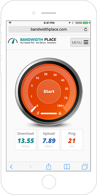 Mobile screenshot of how to run an internet speed test on bandwidthplace.com
