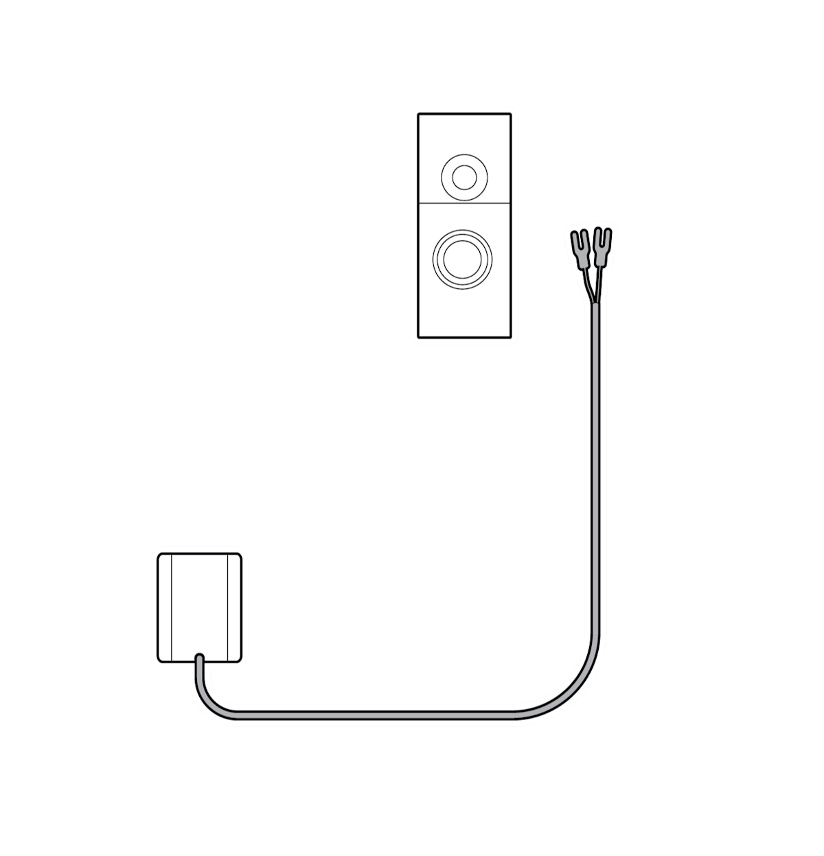 Illustration to show the power cable going from the adapter to where you're installing your doorbell, without being plugged in.