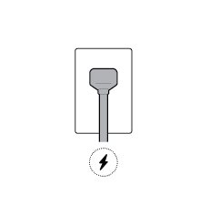 Illustration of a cable plugged into the back of a camera, with a lightning symbol to show it is receiving power from an outlet.