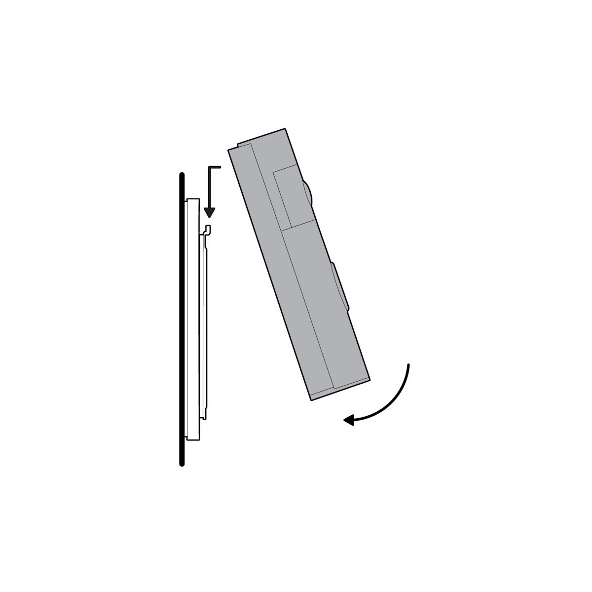 Illustration for No Drill Mount (2nd Gen) for Battery Doorbells - Hook your doorbell over the mounting bracket to attach.