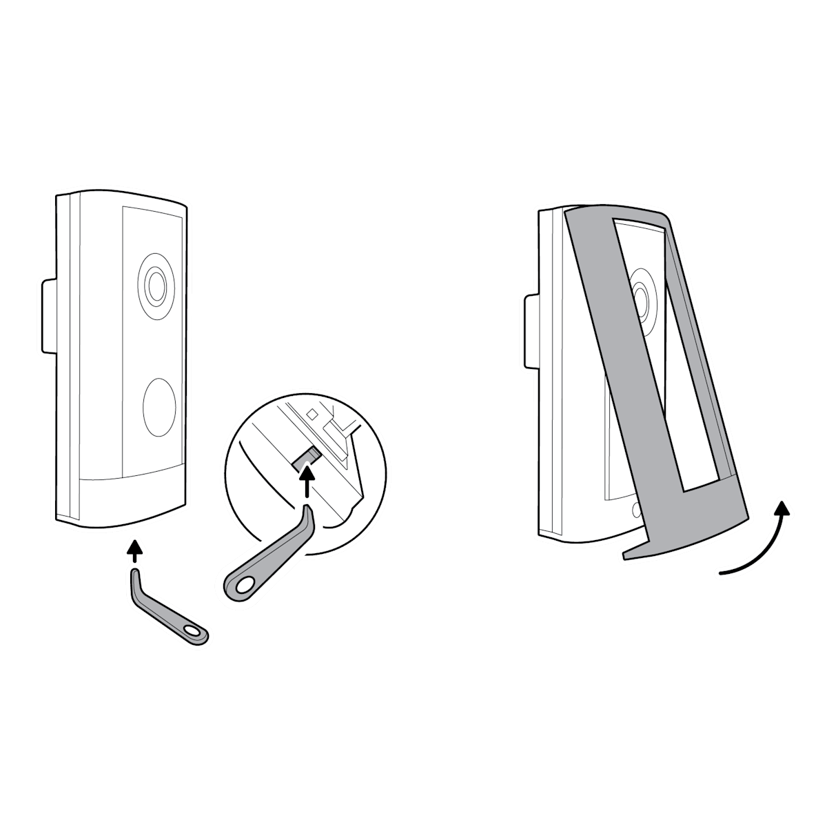 Illustration of Wired Doorbell Elite (2nd Gen) installation - Use the removal tool to remove your doorbell’s faceplate.