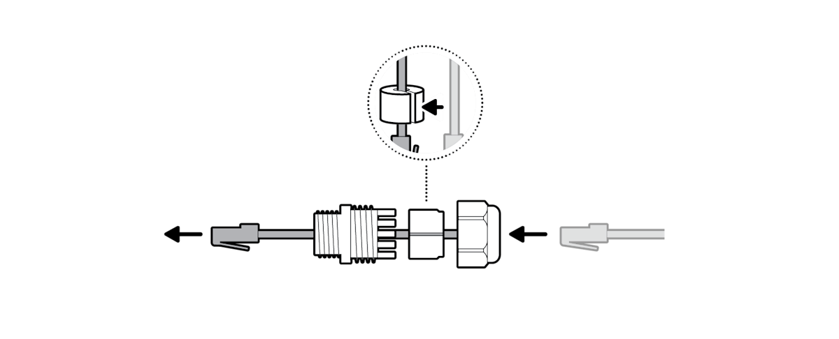 Illustration showing to attach the Ethernet cable to the adapter.